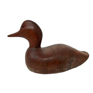 Vintage Large Wood Mallard Duck Statue Figurine Hand Carved Rustic Primitive